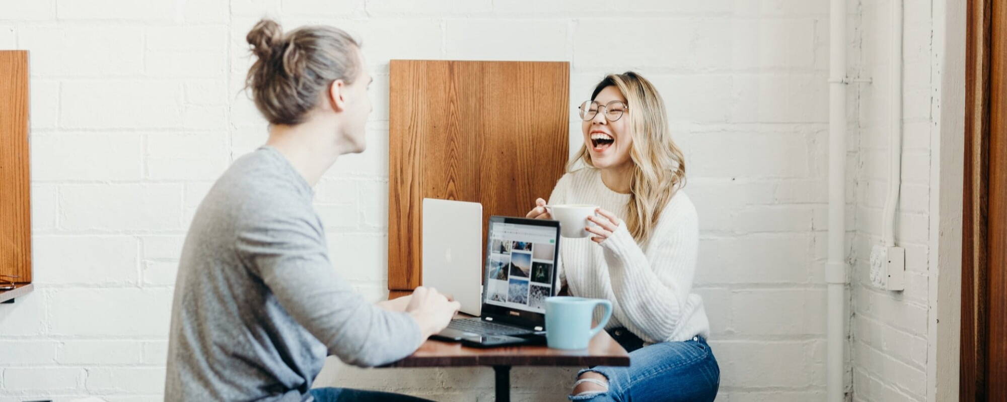 Two happy people in a meeting